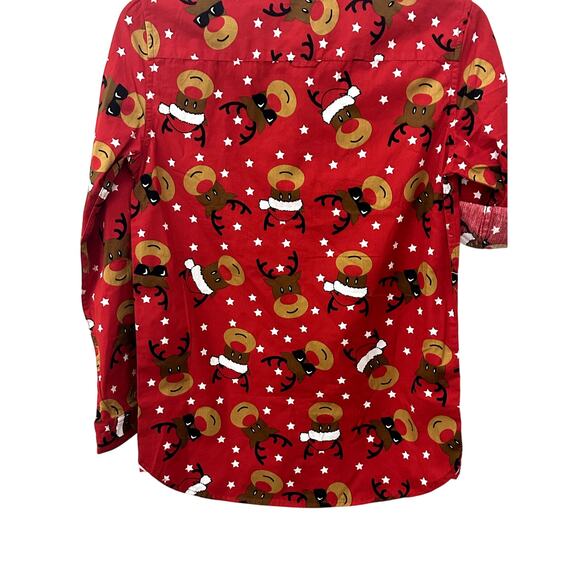 Cactus Boys Red Reindeer Roll Tab Button Down Shirt 9/10 NWT - Picture 6 of 8